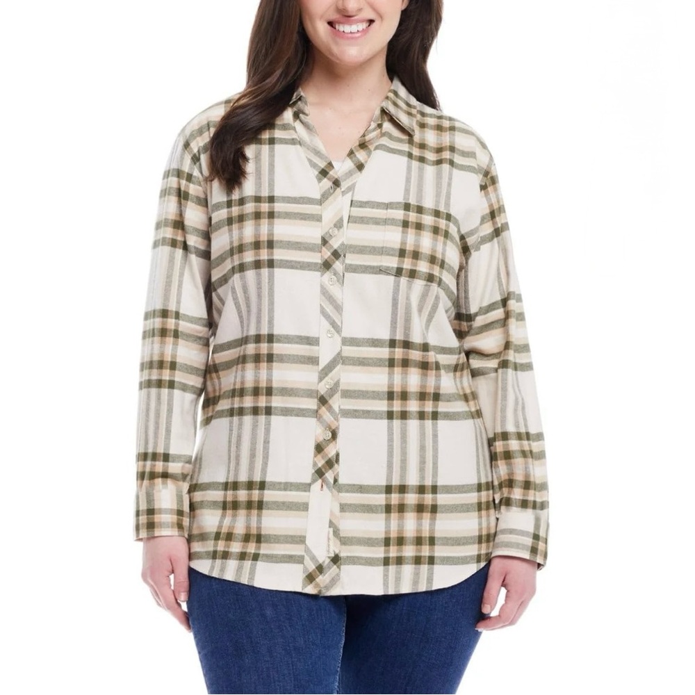 Weatherproof Vintage Button-Up Classic-Fit Lightweight Plaid Flannel Shirt Sz XL
